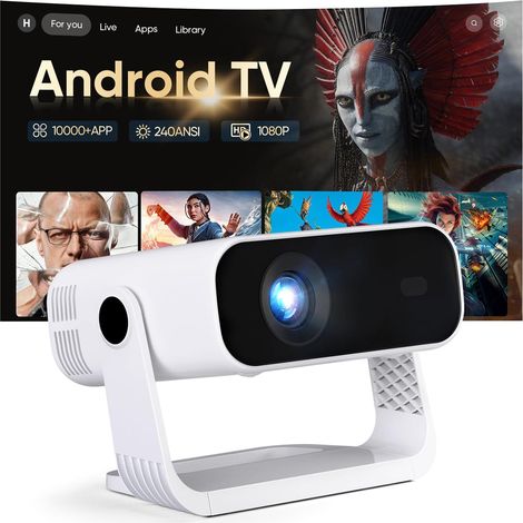 Videoprojecteur Intelligent, Android 14, Rétroprojecteur 1080P Supporte 4K, WiFi 6 Bluetooth 5.2, 240 ANSI, Correction Trapézoïdale Automatique Focus Électronique, pour Android iOS HDMI (1/5)
