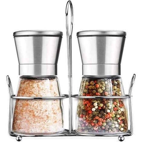 Juego de molinillos de sal y pimienta para cocina, molinillo de pimienta, molinillo de sal, molinillo de especias ajustable, acero inoxidable (1/5)