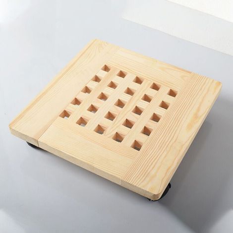 35cm Diameter Square Wooden Flower Pot Tray, Mobile Flower Stand with Wheeled Flower Pot Base, 2 Pieces (1/5)