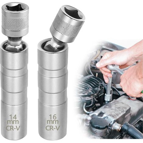 Douille Bougie 14mm & 16mm, Joint Universel Magnétique Clé à Bougie Allumage, Cle a Bougie Magnétique Universelle 12 Pans 3/8 Pouces CR-V pour réparation de Voiture (1/5)