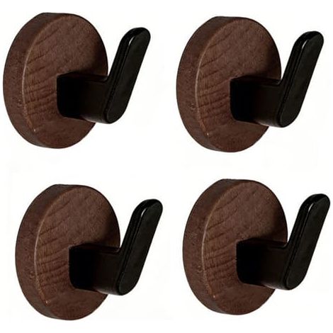 Lot de 4 crochets adhésifs noyer ABS, sans perçage, charge max 10kg, rangement serviettes manteaux, dimensions 5,5x5,5x2,2cm (1/5)
