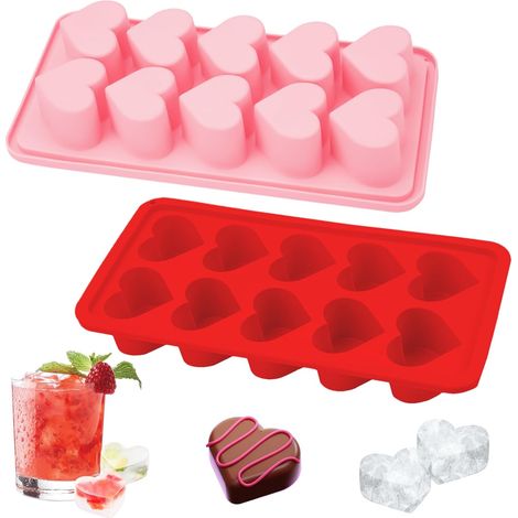 2 pièces Moule à glaçons en forme de cœur en silicone 10 cœurs, sans danger pour les aliments et facile à desserrer