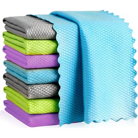 Lot de 8 Chiffons de Nettoyage en Microfibre pour vitres et vitres, Non Pelucheux, Nettoyage Rapide des fenêtres, Lunettes, Pare Brise, miroirs, Acier