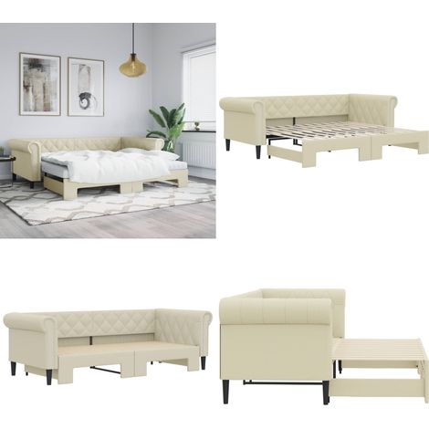 Tagesbett Ausziehbar Creme 90x200 cm Kunstleder - Schlafsofa - Couchbett (1/5)