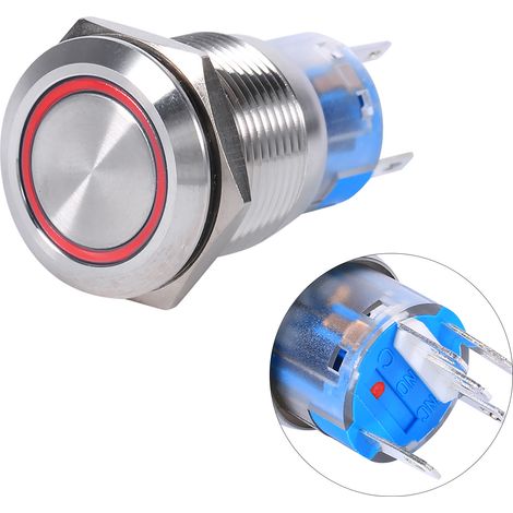 Interrupteur à bouton-poussoir verrouillable 19mm étanche LED rouge 12-24V (1/5)