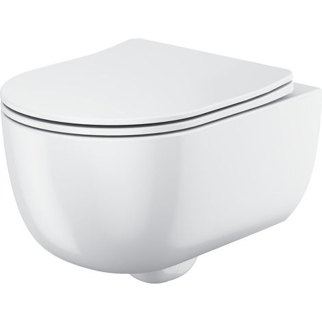 Orbit Riviera Round Rimless Wall Hung Toilet Pan with Soft Close Seat - Gloss White