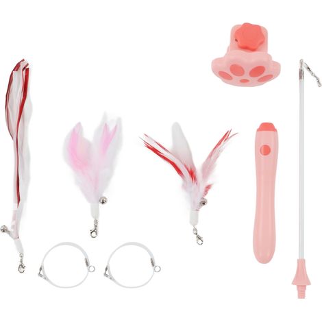 Jouet Chat Canne à Pêche Rétractable LED 3 Modes Plume Rose ABS Interactif pour Félin (1/5)