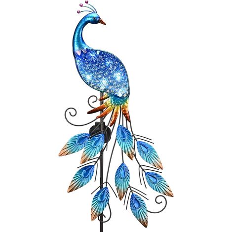 Solar Outdoor Garden Light, Peacock Glass and Metal, for Lawn Yard 102 cm, Blue (L) (1/5)