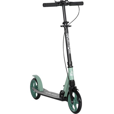 Trottinette pliable adulte +14 ans – Guidon réglable, grandes roues 20 cm, amortisseur, double frein – Aluminium vert – Urbaine et robuste (1/5)