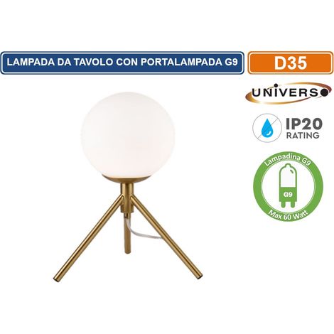 UNIVERSO LAMPADA DA TAVOLO BRONZO A SFERA IN METALLO E PARALUME IN VETRO CON ATTACCO G9 MAX 60W (1/5)