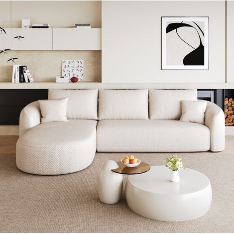 Ecksofa 266 cm Weiß Stoff modular ohne Montage (1/5)