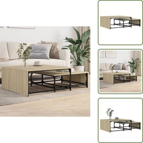 Tables basses gigognes 2 pcs chêne sonoma bois ingénierie métal - Table Basse Gigogne - Meuble Petit Espace - Table D'appoint - Design Industriel - Meuble Salle Séjour (1/5)
