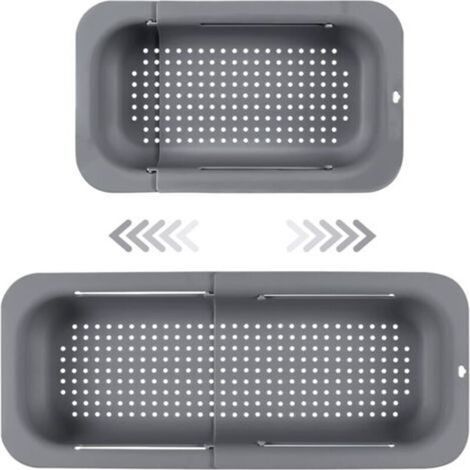 Passoire d'évier extensible - Matériau PP alimentaire - Trous de drainage efficaces - Porte-séchage rapide pour vaisselle - Facile à nettoyer et durable. (Gris foncé) (1/5)