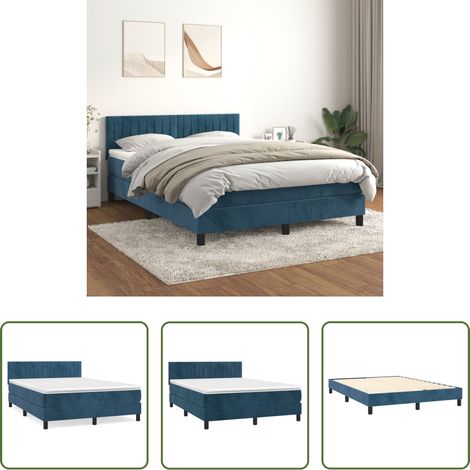 Samtbett - Boxspringbett mit Matratze Dunkelblau 140x200 cm Samt (1/5)