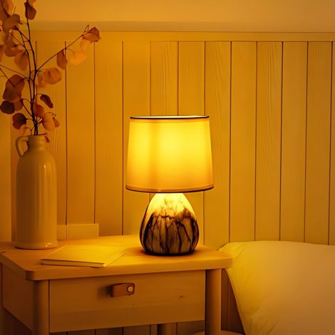Lampe Decorative à Base en Céramique Marbrée – Douille E14, Style Nórdique et Moderne, Élégance Naturelle et Contemporaine pour Intérieur Design (1/2)