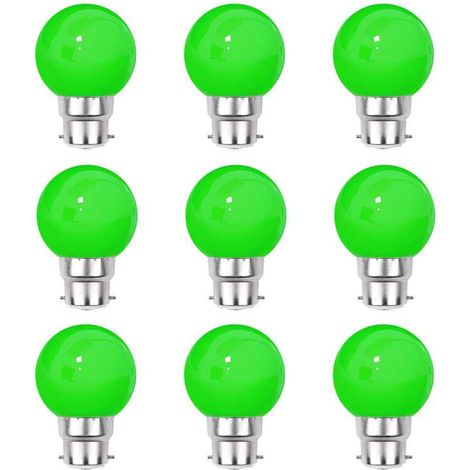 Lot de 9 ampoules LED Vertes B22 Incassables - Guirlandes guinguette - Culot baïonnette
