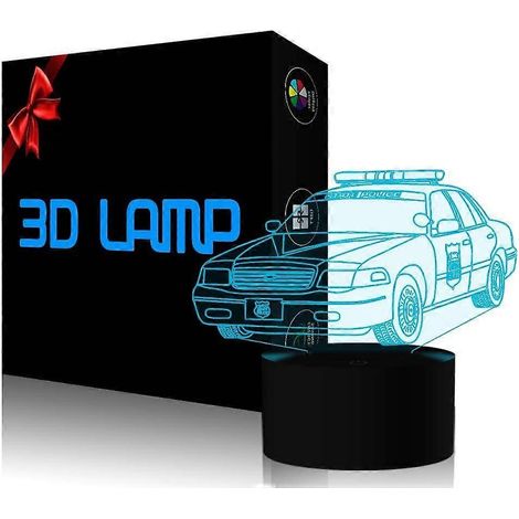 LED-Schreibtischlampe in Form eines Polizeiautos mit 3D-Effekt, Berührungsschalter und 7 wechselnden Farben. Inkl. USB-Kabel. Leuchtendes Spielzeug. (1/5)