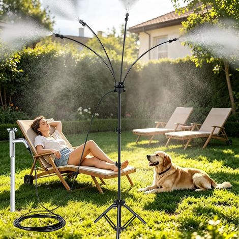 Brumisateur Terrasse sur Pied avec Buses en Laiton, Brumisateur Extérieur avec Tuyau de 8 m, Brumisateurs Debout Hauteur réglable de 75 à 161 cm pour Terrasse Extérieure Piscine Jardin (1/5)