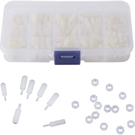 200 pièces M2.5 Écrous et Boulons Hexagonaux Nylon Mâle Femelle Assortiment avec Boîte en Plastique (1/5)