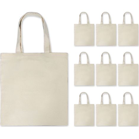 Lot de 10 sacs à main en toile, grande capacité, couleur unie, pliables, réutilisables et légers, pour faire les courses. Sac fourre-tout en tissu. (1/5)
