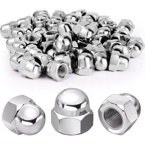 100 Pièces Ecrou Borgne Inox M6, Écrous Borgne M6 Hexagonaux, Ecrou Inox DIN 1587 A2 Cache Ecrou avec Boîte de Rangement pour Vis Boulons Filetés (1/5)