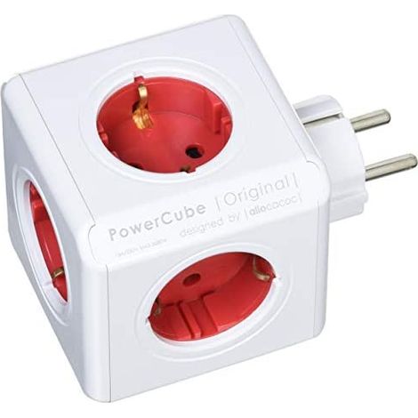 Allocacoc PowerCube Original - Regleta de 5 tomas de corriente, Color Rojo (1/3)