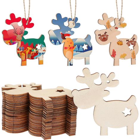Décorations de Noël en bois à suspendre, lot de 20 pièces faites main, couleurs assorties, formes sculptées et ajourées (1/5)