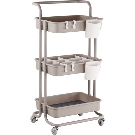 Relaxdays Rollwagen, 3 Etagen, Servierwagen, Küchenwagen für Bad & Büro, Rollregal, HBT: 86x43x36 cm, Bastelwagen, beige