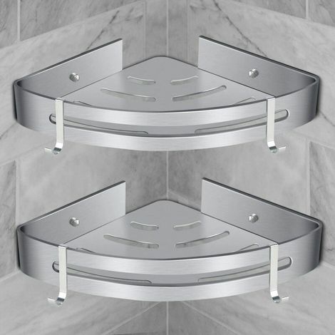 Eck-Duschregal, Badregal Ohne Bohren Korb Aufbewahrung Duschkabine Aluminium Wandklebstoff Duschservice Shampoo Organizer (Dreieck, 2 Stück)