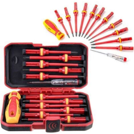 Jeu de Tournevis Magnétiques Electricien , 13 pièces Kit Tournevis Isolé , 1000V Magnétique Phillips Fente Torx Tournevis Durable Outil manuel , Kit D'outils de Réparation D'électricien (1/4)