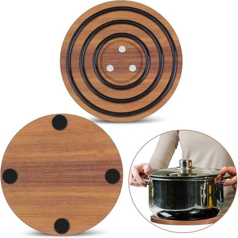 Treppiede magnetico in legno in 2 pezzi per piatti caldi, treppiede in legno resistente al calore, sottobicchiere/supporto magnetico antiscivolo, rotondo da cucina, 20,3 cm (1/5)