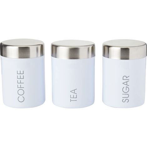 PREMIER Housewares 0510008 Set Barattoli per tè, caffè e Zucchero, Coperchio in Acciaio Inox, Bianco (1/3)