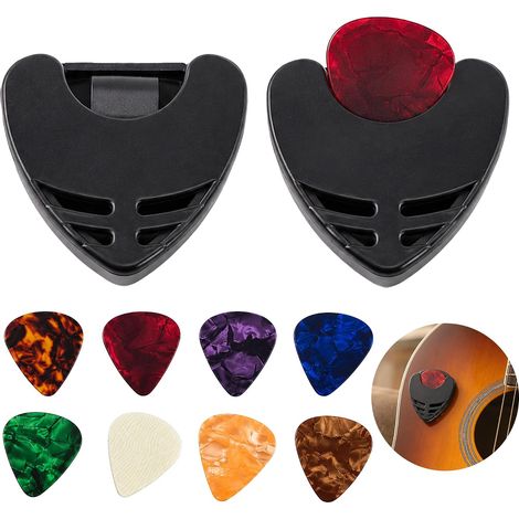 Boîte de Rangement pour Médiators Guitare avec 8 Médiators 1,2 mm, Support Médiators Adhésif Noir, Porte Médiator Compact pour Guitare, Basse et Ukulélé, Lot de 2 (1/5)