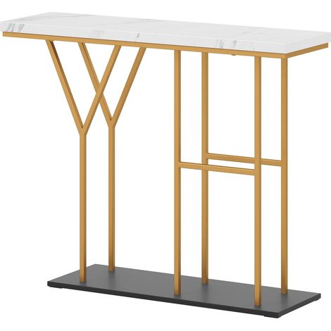COSTWAY 100 CM Console Table 2-Tier Faux Marble Entryway Table-White (1/5)