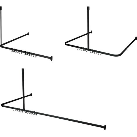 Easy Roll, Tringle Rideau, Barre de Douche Angle Universelle, Longueur Adaptable, Plusieurs Combinaisons en L ou U, A percer, Fixations et Support de Plafond Inclus, Noir