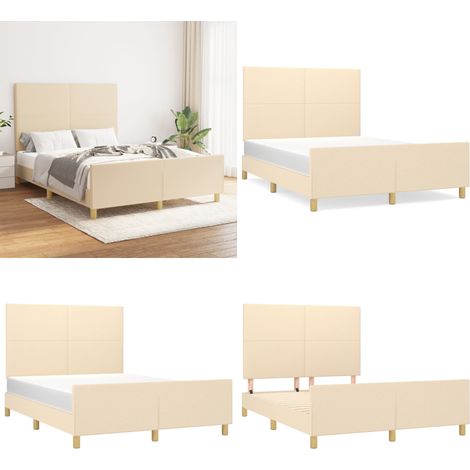 Cama sin colchón tela color crema 140x200 cm - Cama con cabecero - Cama de tela