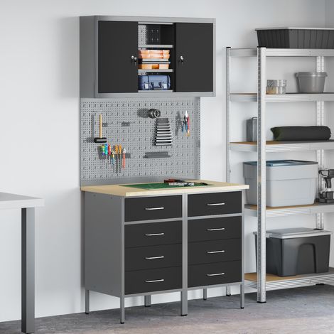 Arbeitsschrankset mit Schubladen mit Regal 5 pcs Schwarz vidaXL