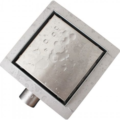 Bernstein – Caniveau de douche en acier inoxydable 20x20cm – Siphon intégré Ø 40mm – Débit 30L/min – Pieds d'ancrage réglables