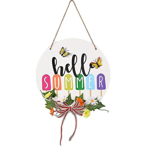 Panneau de bienvenue pour porte d'entrée - 30 cm - Motif « Bonjour l'été » - Décoration à suspendre (1/4)