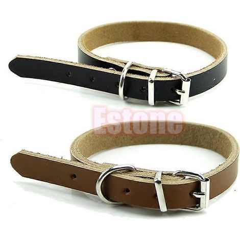 Collier pour chien avec anneau en D en métal, réglable, en cuir véritable, doux, pour chiots de petite et grande taille - Couleur café (1/4)