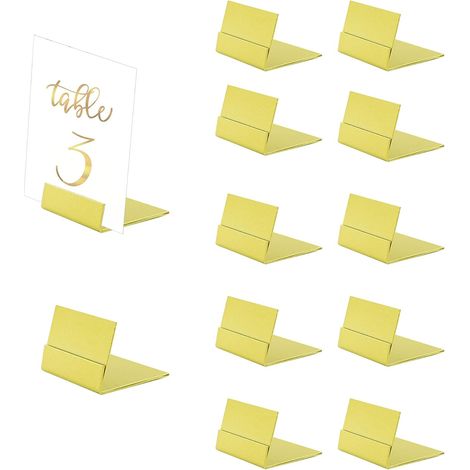 CCYKXALot de 12 porte-cartes de table en métal en forme de L vintage pour numéros de table, panneaux alimentaires, réception de mariage (doré) (1/5)