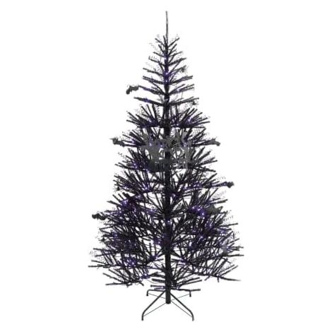 COSTWAY Sapin de Noël Noir 180 CM, 250 Lumières LED Violette et Accessoires d'halloween, Sapin Artificiel d'halloween avec 791 Branches en PVC, Arbre de Décoration pour Maison, Bureau, École (1/5)