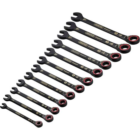 Draper Expert 12-Piece HI-TORQ Reversible Metric Ratchet Combination Spanner Set in Black