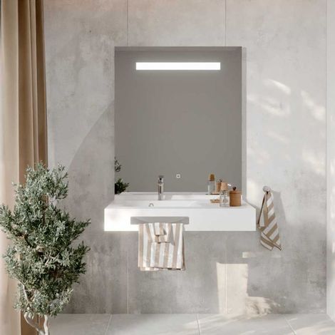 LEA 90 cm plan vasque déportée à gauche suspendu avec miroir LED Elégance ht105