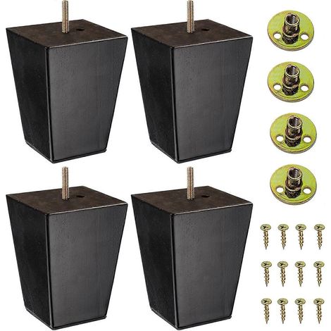 Ensemble de 4 pieds de canapé carrés en bois de 12,7 cm (5 pouces), finition espresso, fuselés, parfaits pour le mobilier ou les projets de bricolage. Pieds de canapé noirs de 12,7 cm (5 pouces). (1/5)