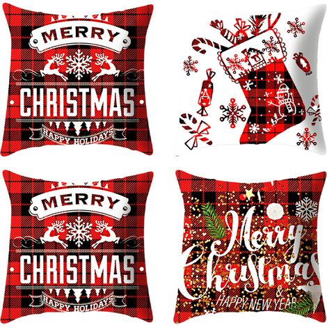 Juego de 4 fundas de cojín con estampado de árbol de Navidad, de algodón resistente, lavables a máquina, para sofá cama de salón. (1/5)