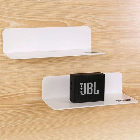 White Wall Shelf Set of 2, Easily Expand Wall Space - 22.9cm Acrylic No-Drill Shelf for Bedroom, Bathroom, Kitchen, Living Room, Office (1/4)