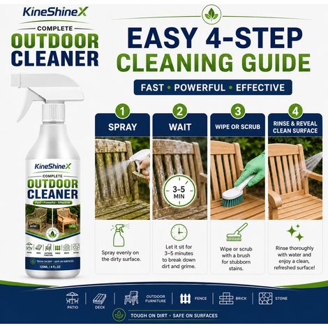 KineShineX Outdoor-Terrassenreinigungsspray – Universeller Fleckenentferner für Moos, Schimmel und Schmutz (1/5)
