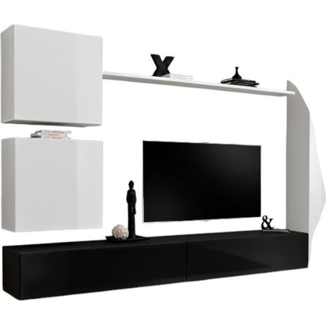 Mobile da soggiorno da parete SWITCH VIII. Mobile porta TV da parete design, colori nero e bianco lucido. (1/2)