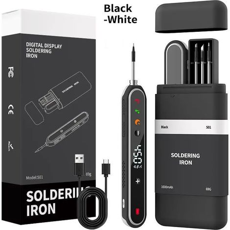 Kit de fer à souder sans fil USB-C à batterie 1400 mAh, Kit de fer à souder avec support, écran LCD,chauffe en 8s, 180–450 °C(Article 5) (1/5)